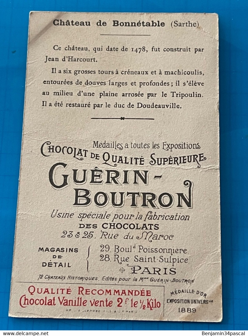 Chocolat GUÉRIN-BOUTRON Image -Chromo Ancienne - Château De Bonnétable   (Sarthe - Chocolat