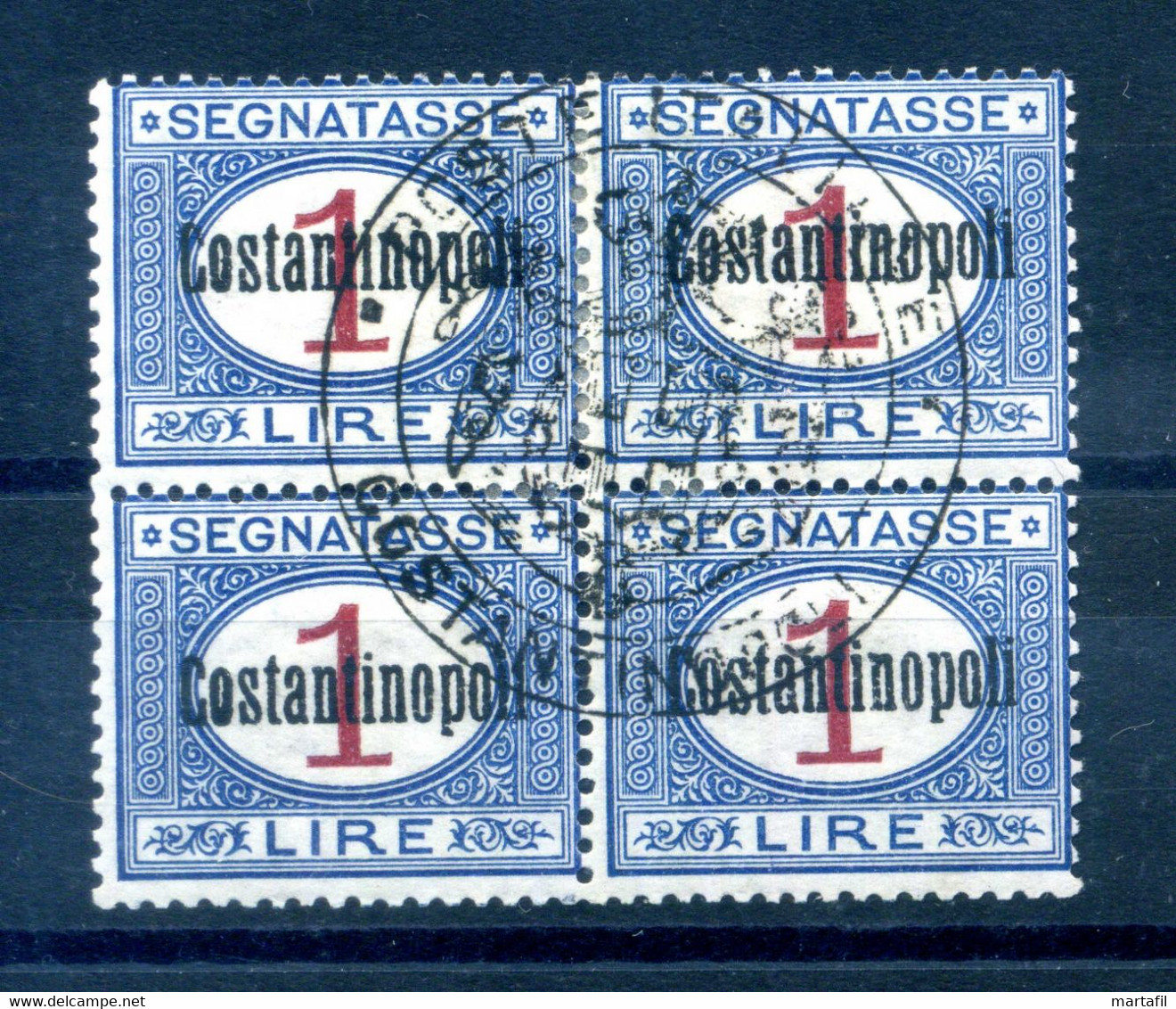 1922 COSTANTINOPOLI Segnatasse N.4 1 Lira Con Bollo Postale Di Controllo Completo, Linguellato * - Oficinas Europeas Y Asiáticas