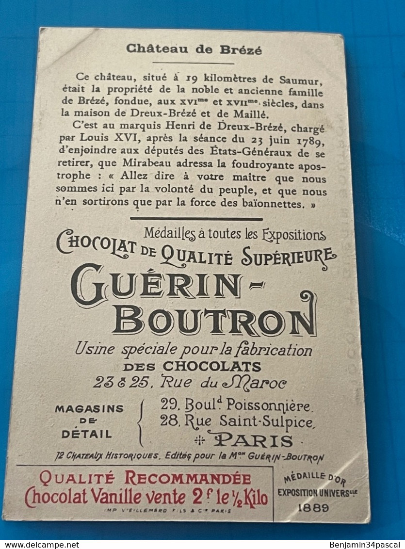 Chocolat GUÉRIN-BOUTRON Image -Chromo Ancienne - Château De Brézé  ( Environs De Saumur) - Chocolat