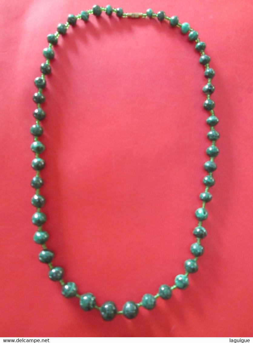 BIJOU COLLIER FANTAISIE PERLE VERTE MALACHITE NATURELLE 58 Cm - Halsketten