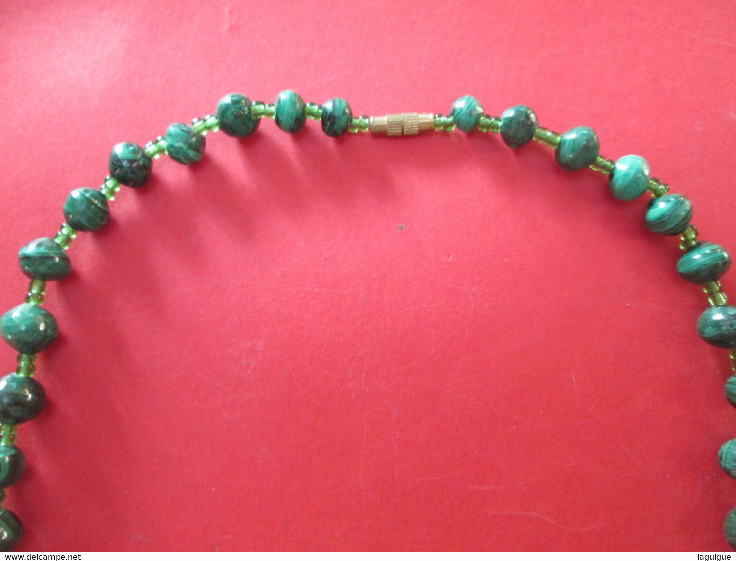 BIJOU COLLIER FANTAISIE PERLE VERTE MALACHITE NATURELLE 58 Cm - Collares/Cadenas