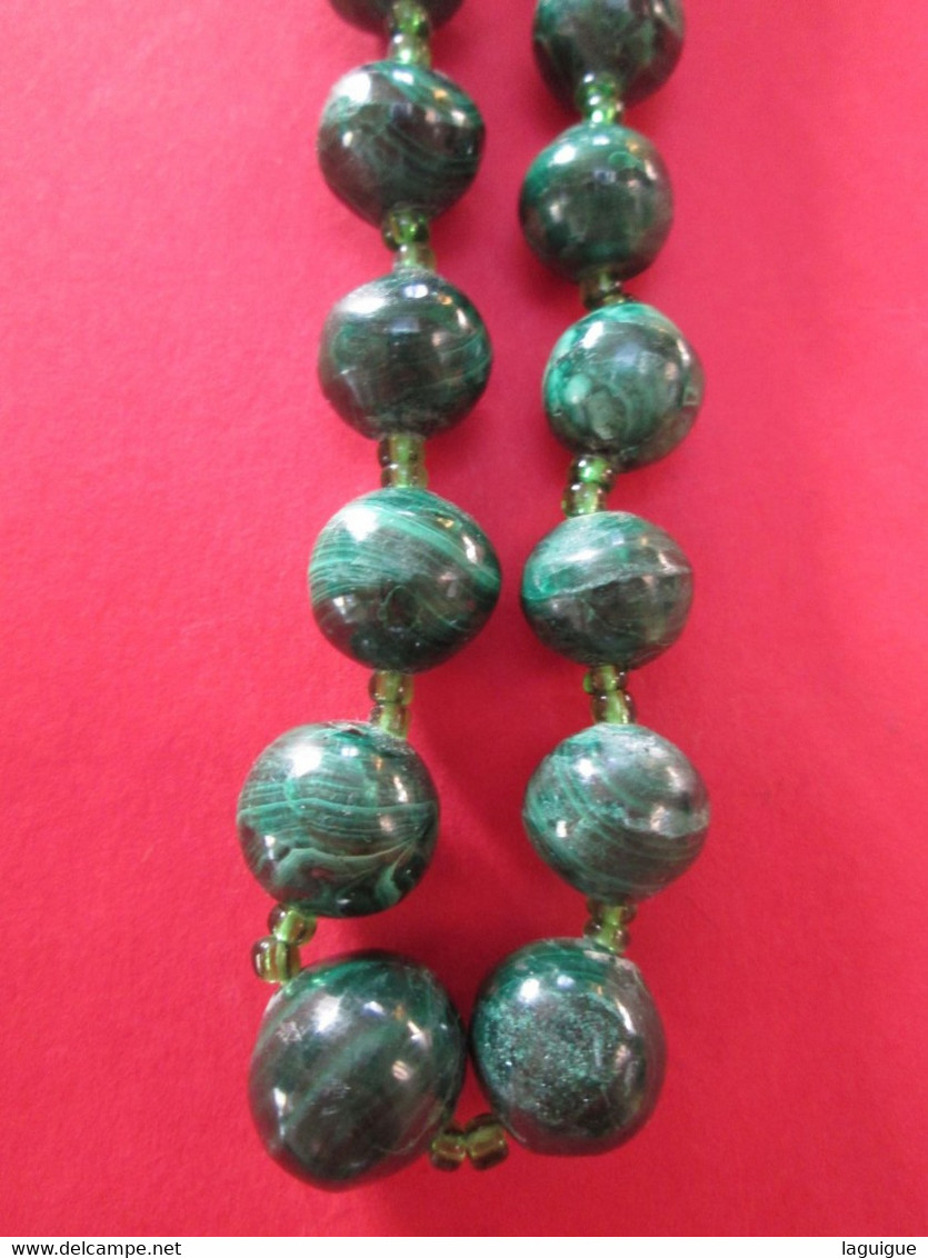 BIJOU COLLIER FANTAISIE PERLE VERTE MALACHITE NATURELLE 58 cm