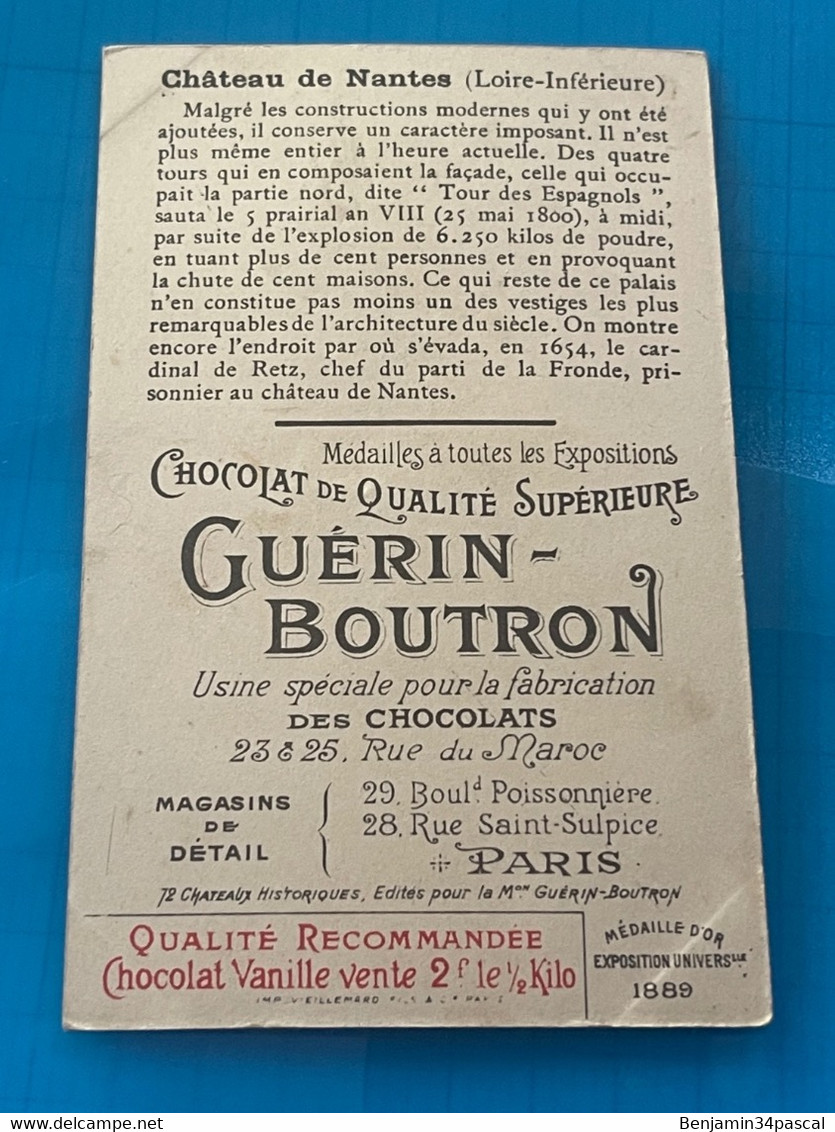 Chocolat GUÉRIN-BOUTRON Image -Chromo Ancienne - Château  De Nantes ( Loire-Inferieure ) - Chocolat