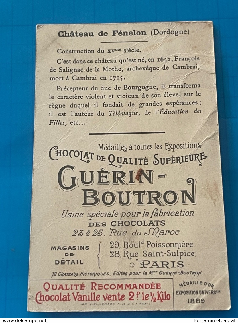 Chocolat GUÉRIN-BOUTRON Image -Chromo Ancienne - Château  De FENELON ( Dordogne ) - Chocolat