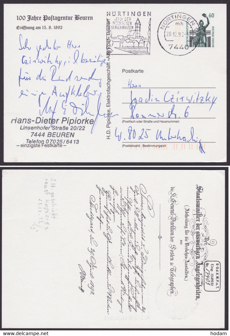 PP 152 Y  B2/06 "100 Jahre Postagentur Beuren", Seltene Karte, Bedarf - Postales Privados - Usados