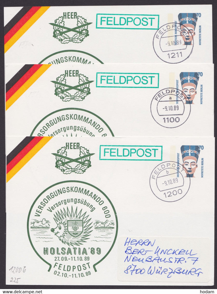 PP 153 D1/01b, 3 Karten Mit Versch. Feldpoststempeln - Cartes Postales Privées - Oblitérées