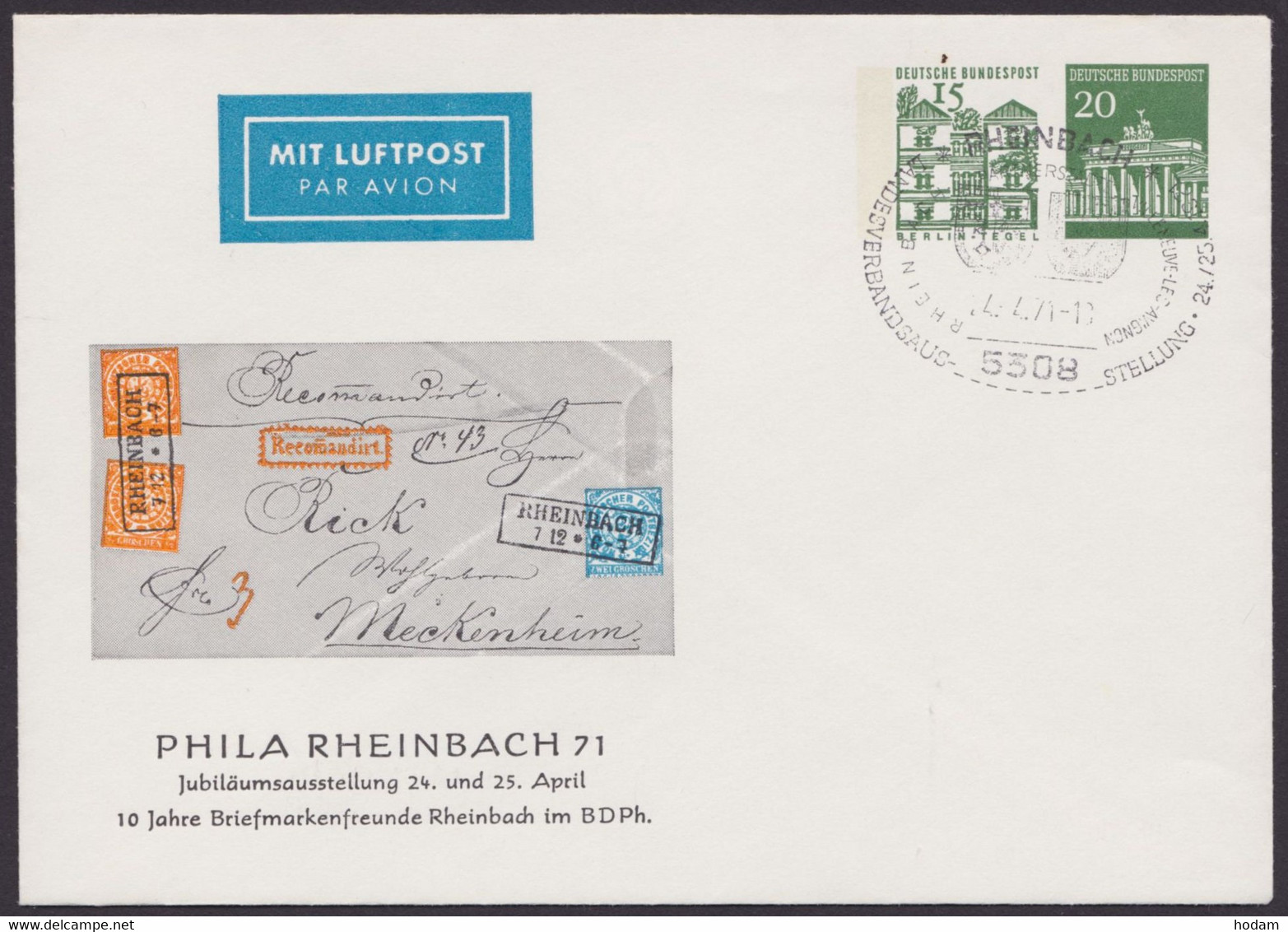 PU 43 D2/02 "Phila Rheinbach", 1971, Pass. SSt. - Private Covers - Used