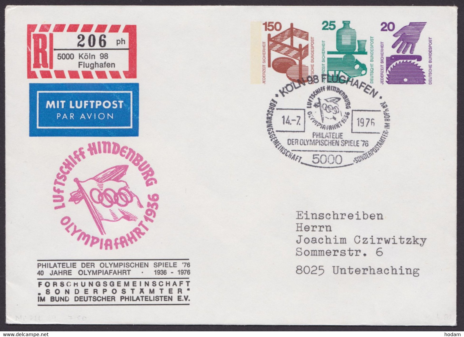 PU 71 C2/01 "Gedenken Olympiafahrt Zeppelin", Pass. SSt. - Enveloppes Privées - Oblitérées