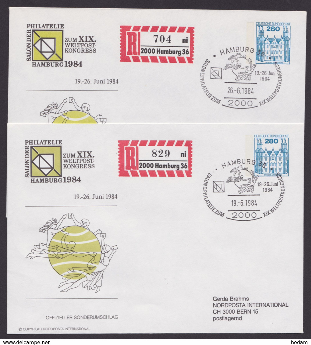 PU 124 D2/01 A+b, "Salon Der Philatelie", 1984, R-Umschlag Mit Und Ohne Gedruckte Adresse - Enveloppes Privées - Oblitérées