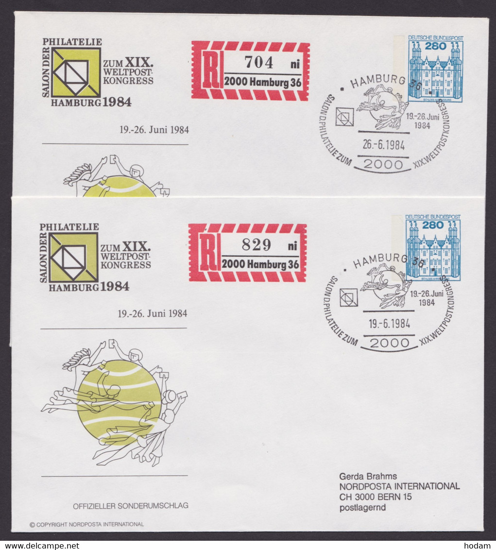 PU 124 D2/01 A+b, "Salon Der Philatelie", 1984, R-Umschlag Mit Und Ohne Gedruckte Adresse - Sobres Privados - Usados