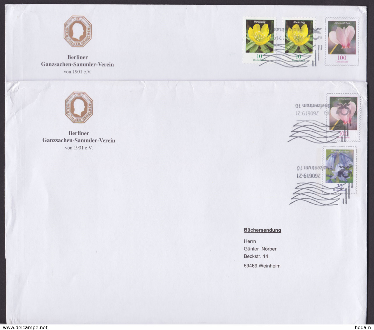 "Blumen", 2 Versch. Privatumschläge "Berliner Ganzsachenverein", Aus 2021 - Enveloppes Privées - Oblitérées