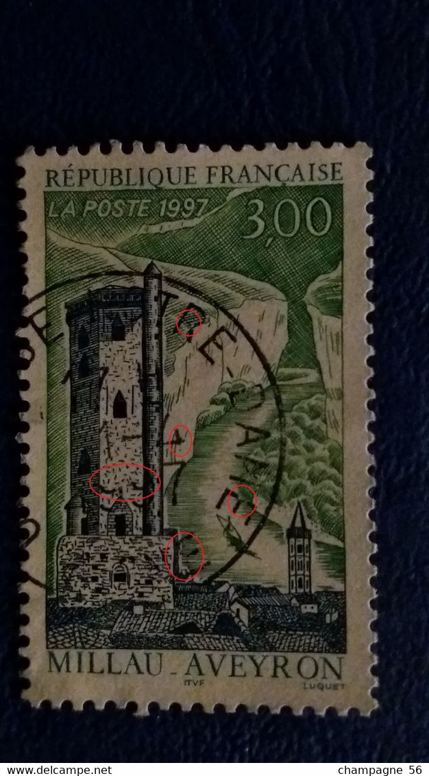 FRANCE 1997  N° 3079  OBLITERE  DATE LETTRE MANQUE ENCRE NOIR   LAMPE U V - Used Stamps