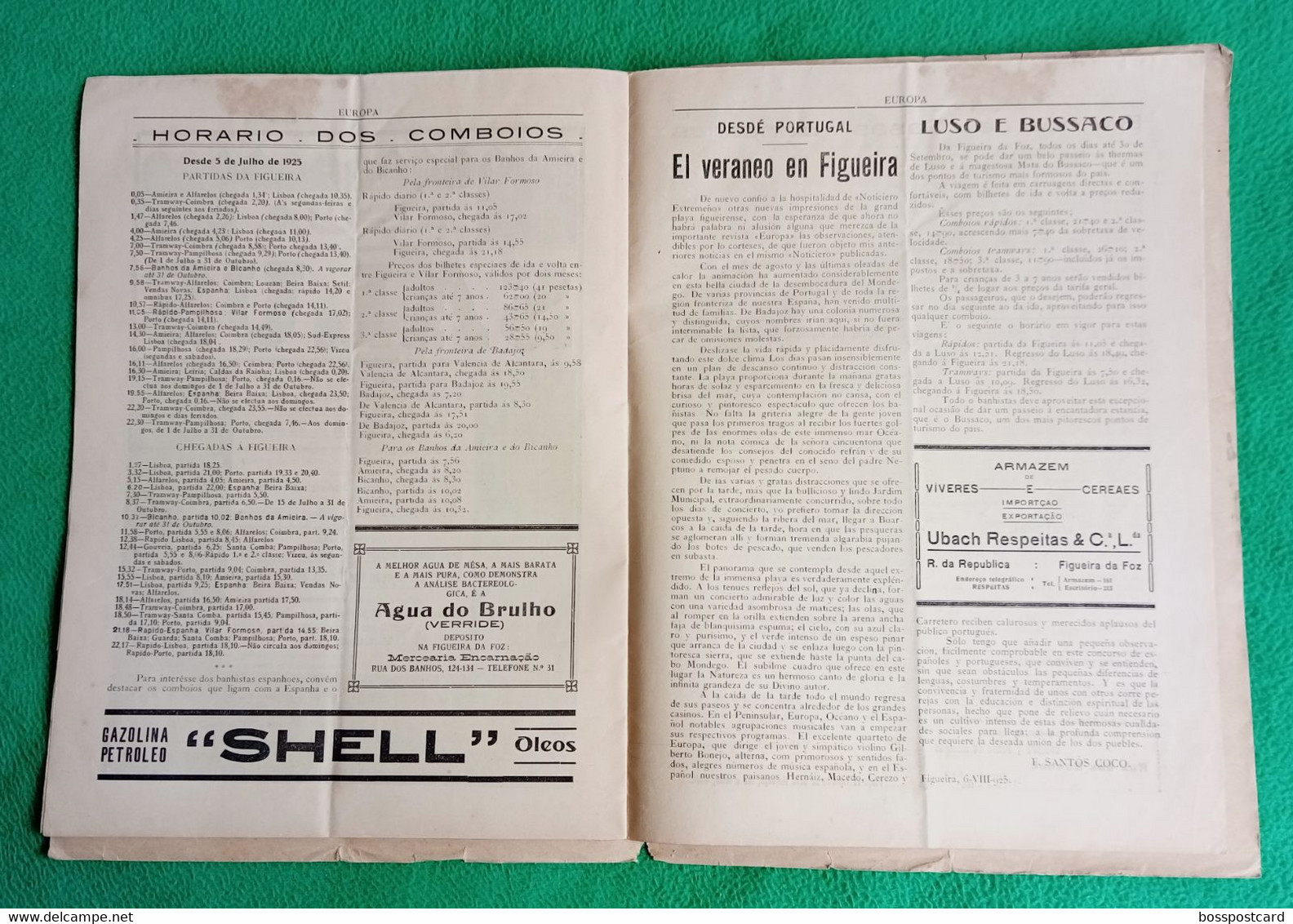 Figueira da Foz - Revista "Europa" Nº 9 de 15 de Agosto de 1925 - Publicidade - Comercial. Coimbra. Portugal.