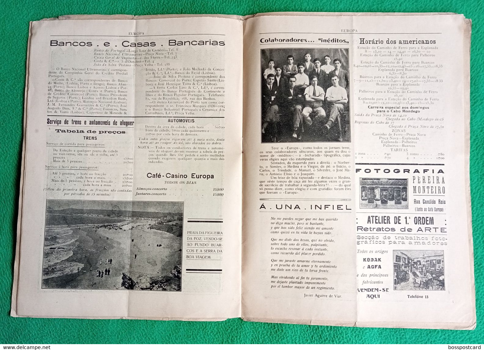 Figueira da Foz - Revista "Europa" Nº 12 de 1 de Outubro de 1925 - Publicidade - Comercial. Coimbra. Portugal.