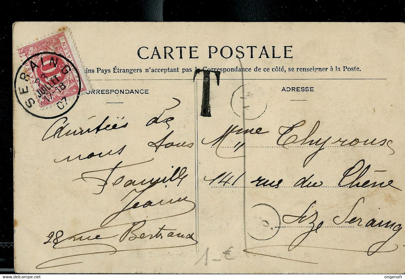 Carte-vue; Sans Timbre - Taxé SERAING 1907 - Autres & Non Classés