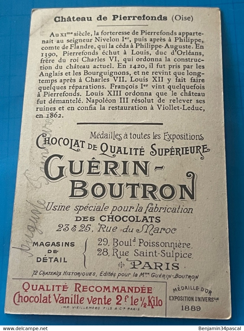 Chocolat GUÉRIN-BOUTRON Image -Chromo Ancienne - Château  De Pierrefonds ( Oise ) - Chocolat