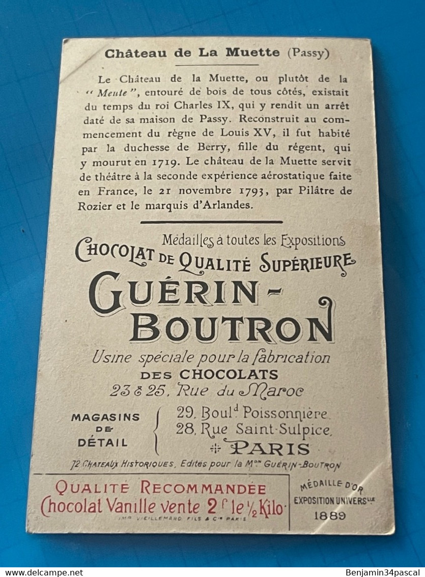 Chocolat GUÉRIN-BOUTRON Image -Chromo Ancienne - Château  De La Muette ( Passy ) - Chocolat