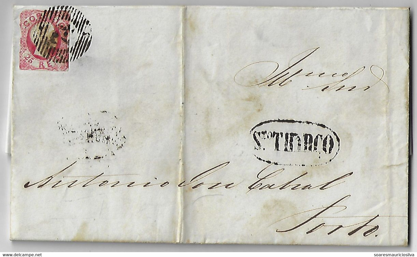 Portugal 1858 Fold Cover Sent From Santo Thirso Or Saint Thyrsus to Porto Stamp King Dom Pedro V 25 Réis - Brieven En Documenten