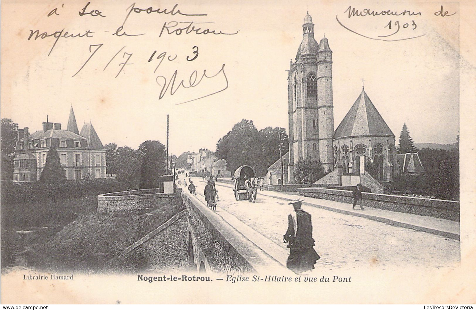 CPA - FRANCE - 28 - NOGENT LE ROTROU - Eglise St Hilaire Et Vue Du Pont - Librairie Hamard - Dos Non Divisé - Nogent Le Rotrou