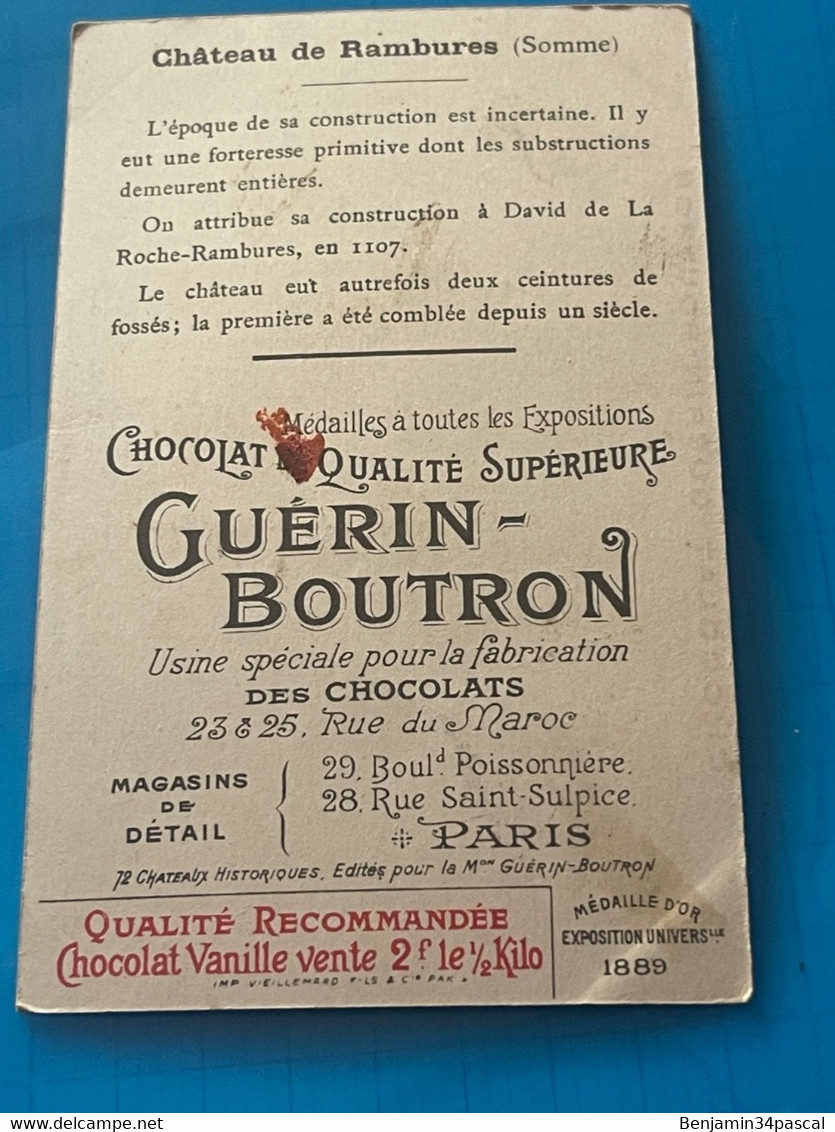 Chocolat GUÉRIN-BOUTRON Image -Chromo Ancienne - Château De Rambures (Somme) - Chocolat