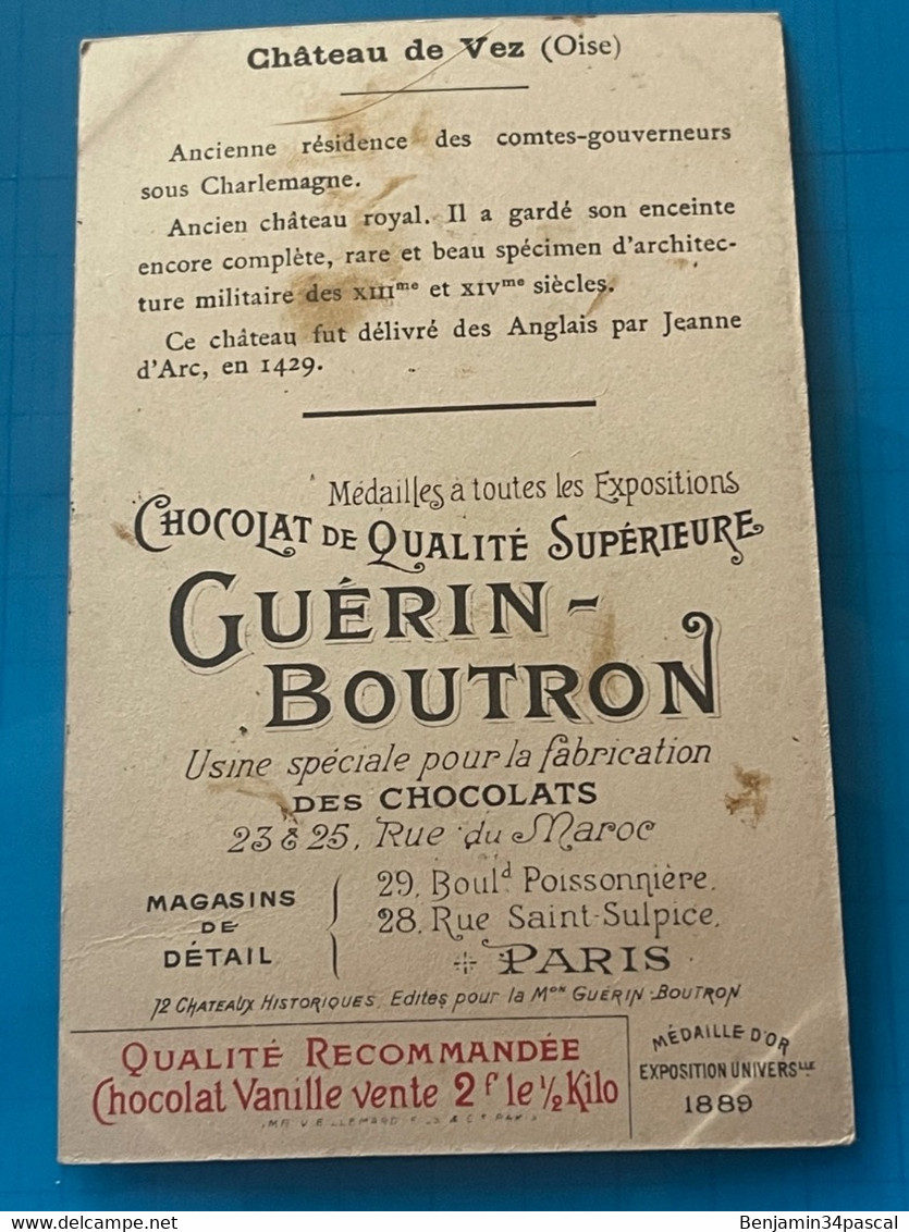 Chocolat GUÉRIN-BOUTRON Image -Chromo Ancienne - Château De Vez  (Oise ) - Chocolat