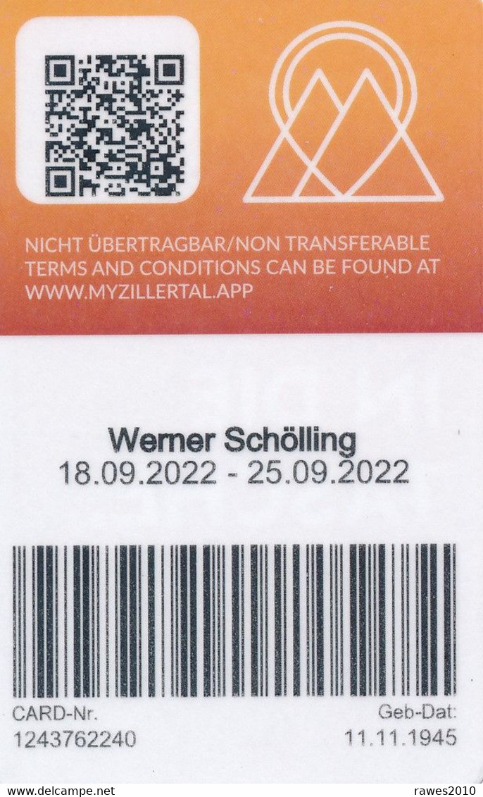 Österreich Mayrhofen Zillertal Gästecard 2022 Fahrkarte Für Bus - Europe