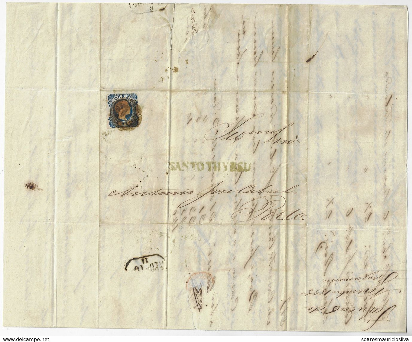 Portugal 1855 Fold Cover Sent From Santo Thirso Or Saint Thyrsus (November 11th) To Porto Stamp King Dom Pedro V 25 Réis - Briefe U. Dokumente
