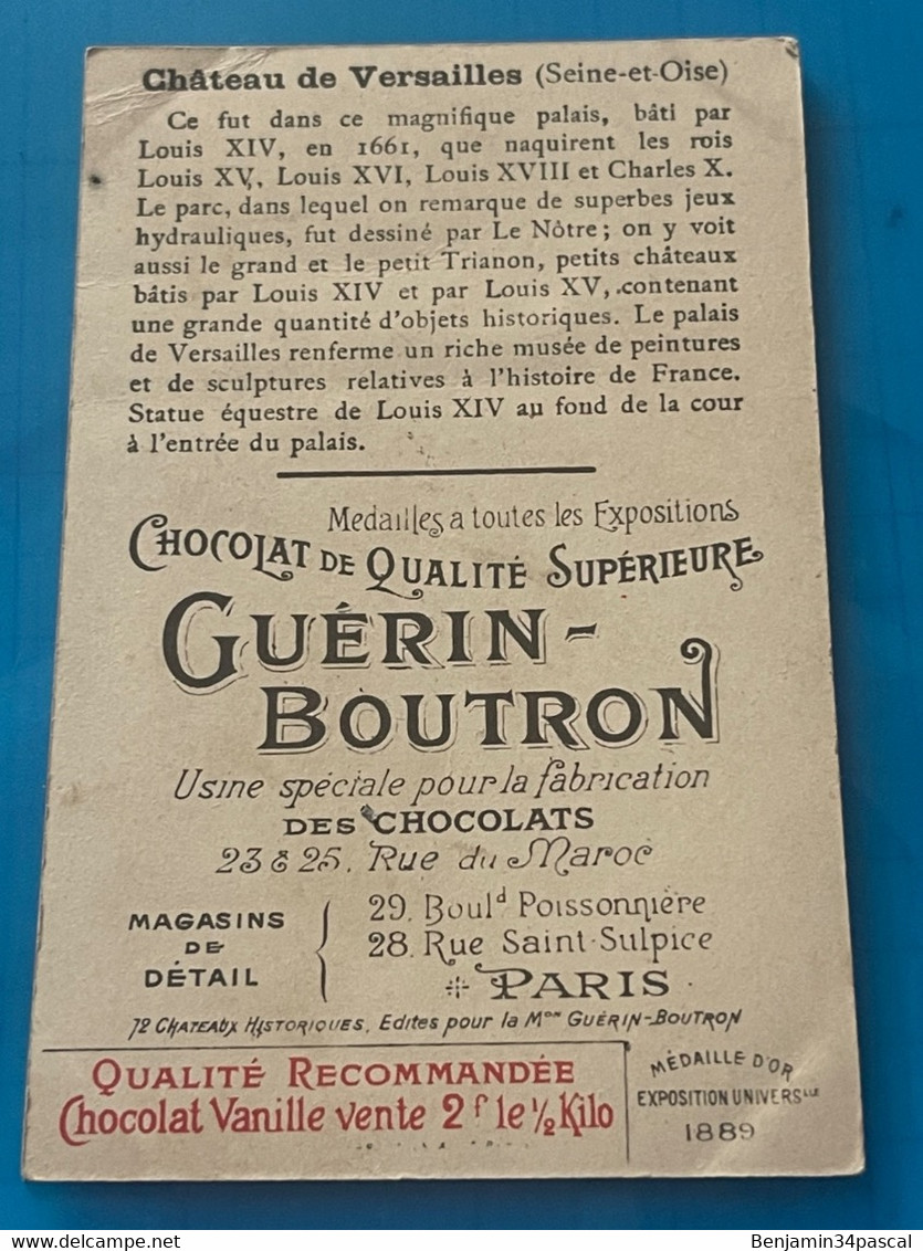 Chocolat GUÉRIN-BOUTRON Image -Chromo Ancienne - Château De Versailles  (  Seine Et Oise - Chocolat