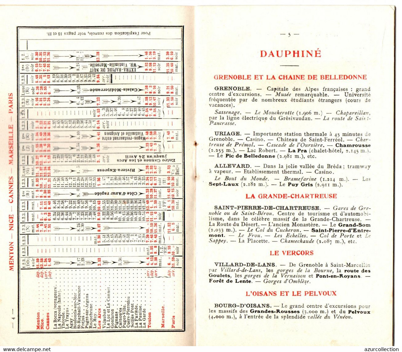 HORAIRE P.L.M COTE AZUR . 1911 - Europe