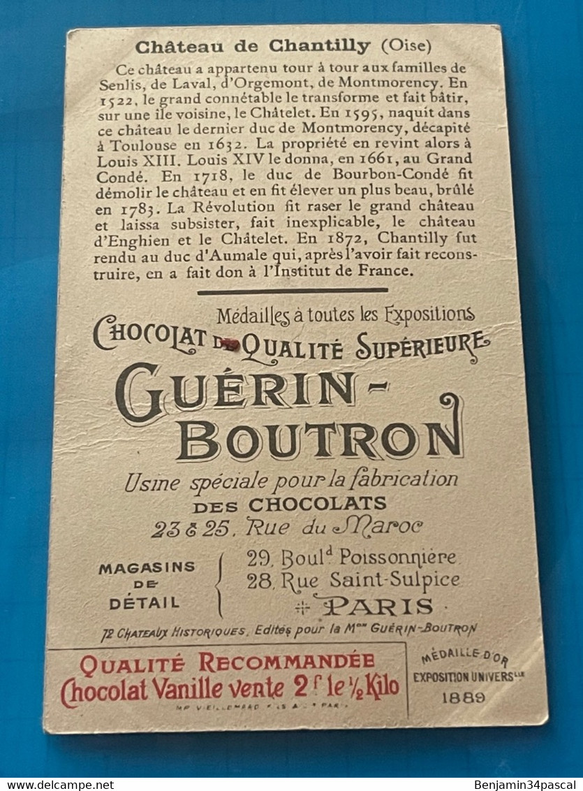 Chocolat GUÉRIN-BOUTRON Image -Chromo Ancienne - Château De Chantilly ( Oise ) - Chocolat