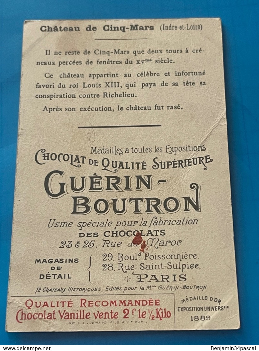 Chocolat GUÉRIN-BOUTRON Image -Chromo Ancienne - Château De Cinq-Mars  ( Indre Et Loire ) - Chocolat
