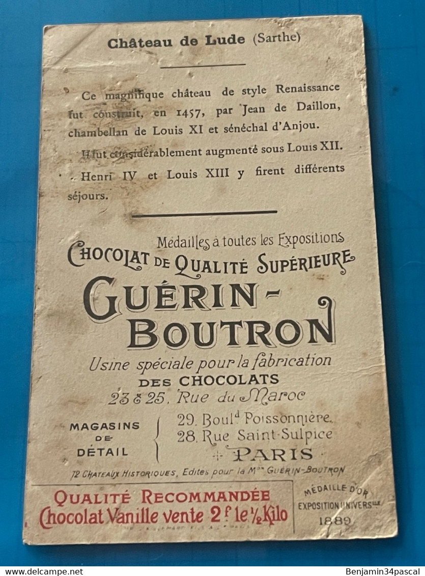 Chocolat GUÉRIN-BOUTRON Image -Chromo Ancienne - Château De Lude  (Sarthe ) - Chocolat