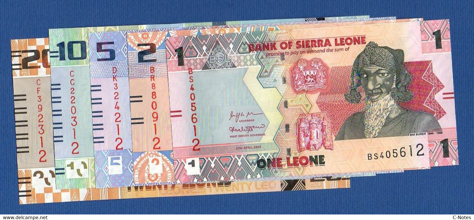 SIERRA LEONE - P.34 + 35 + 36 + 37 + 38 - 1, 2, 5, 10 And 20 Leones (complete Set 5 Pcs) 2022, UNC See Photos - Sierra Leone