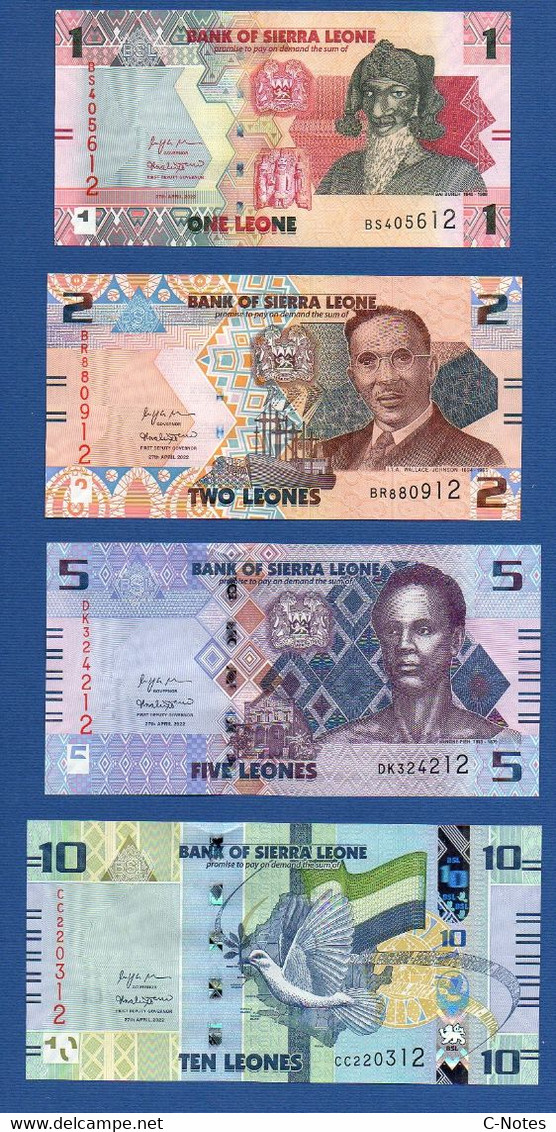 SIERRA LEONE - P.34 + 35 + 36 + 37 + 38 - 1, 2, 5, 10 And 20 Leones (complete Set 5 Pcs) 2022, UNC See Photos - Sierra Leona