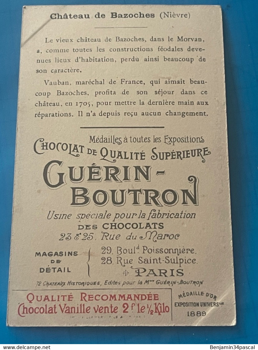 Chocolat GUÉRIN-BOUTRON Image -Chromo Ancienne - Château De Bazoches (Nièvre) - Chocolat