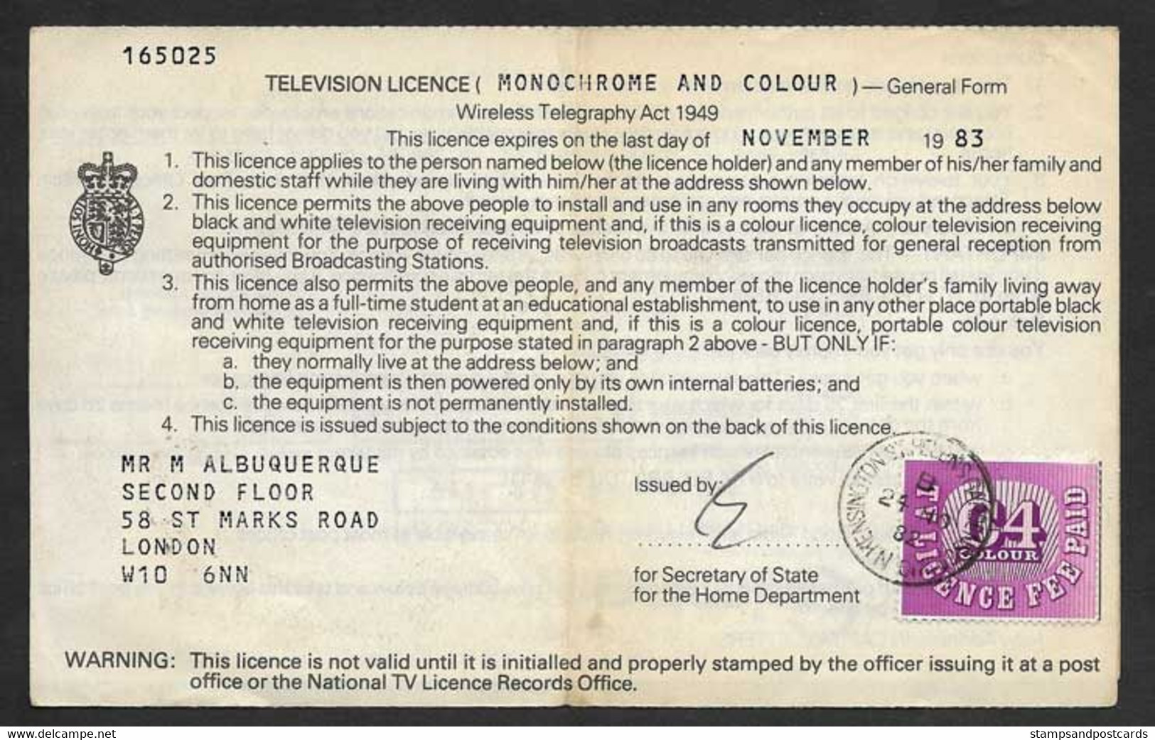 Grande-Bretagne Droits De Licence TV Timbre Fiscal Sur Doc 1982 Great Britain UK TV Licence Fee Revenue Stamp On Doc - Fiscaux