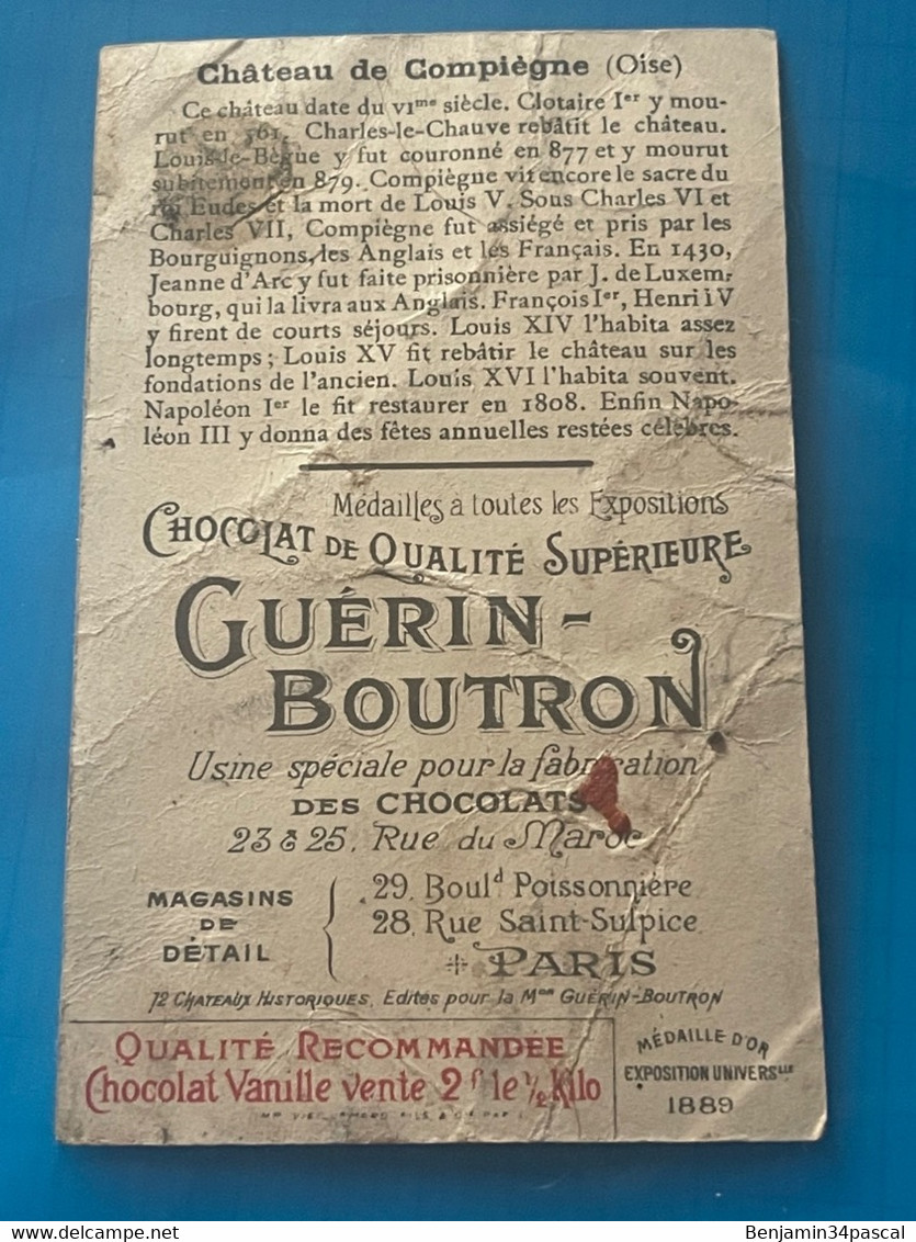 Chocolat GUÉRIN-BOUTRON Image -Chromo Ancienne - Château De Compiegne (Oise) - Chocolat