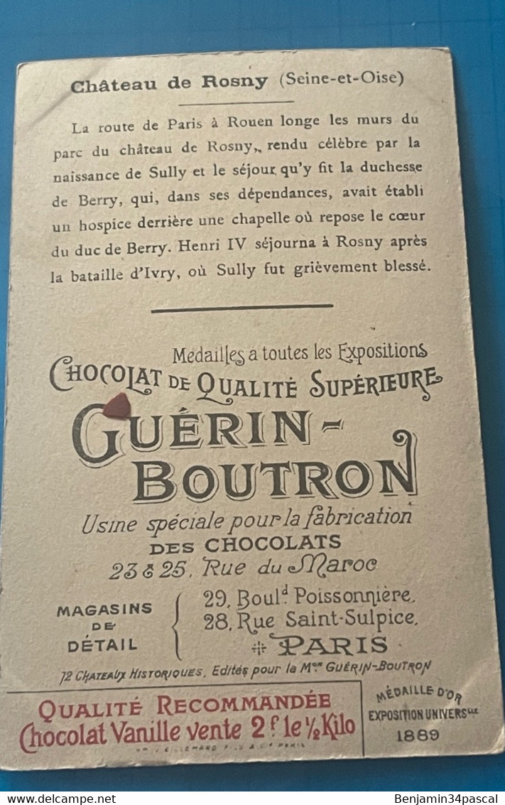 Chocolat GUÉRIN-BOUTRON Image -Chromo Ancienne - Château De Rosny  (Seine Et Oise) - Chocolat