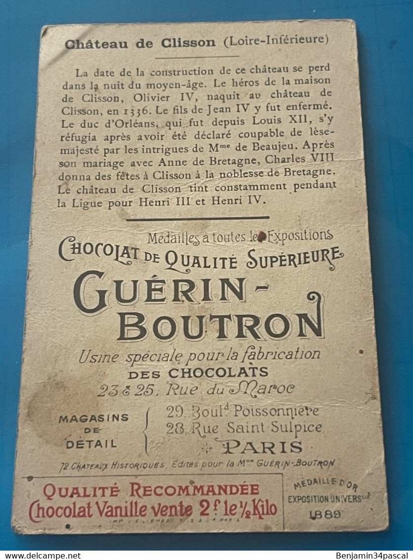 Chocolat GUÉRIN-BOUTRON Image -Chromo Ancienne - Château De Clisson  (Loire-Inferieure ) - Chocolat