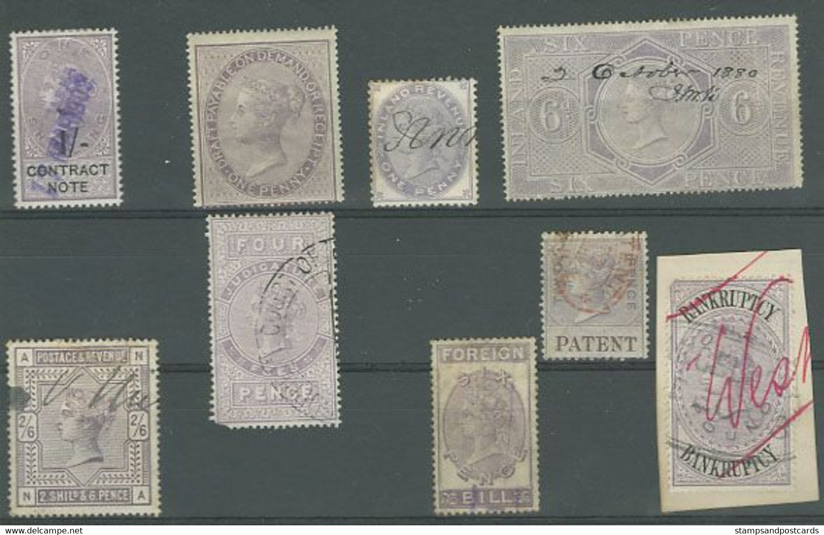 Great Britain Victoria Lot Of Revenue Stamps Patent Banrupticy Draft Contract Note Grande Bretagne Timbres Fiscaux - Fiscaux