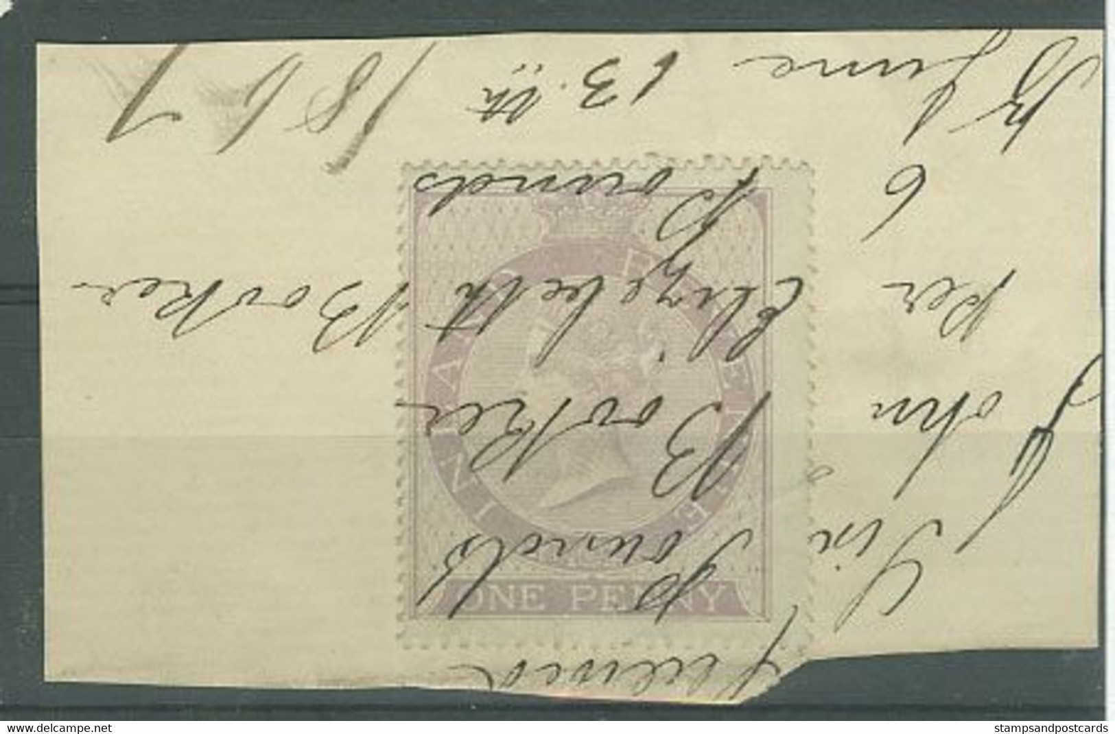 Great Britain 1867 Victoria One Penny Revenue Stamp On Piece Grande Bretagne Timbre Fiscal 1867 - Revenue Stamps