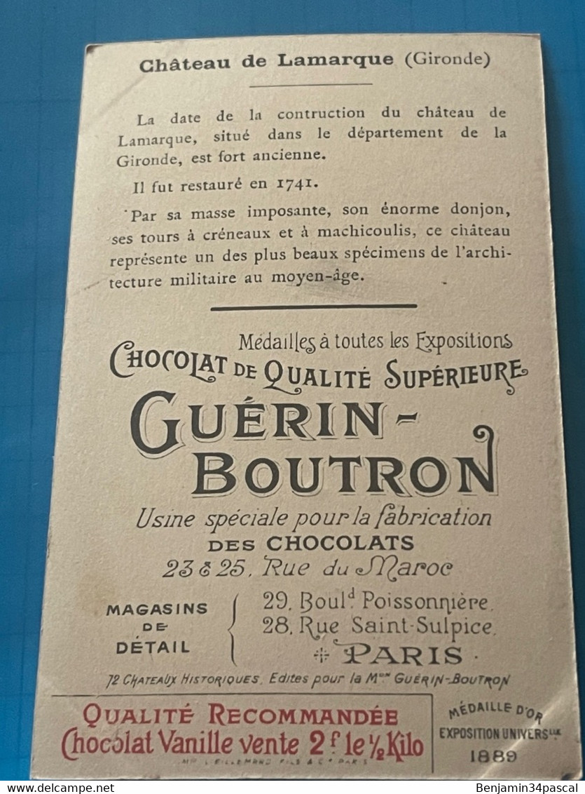 Chocolat GUÉRIN-BOUTRON Image -Chromo Ancienne - Château De Lamarque  (Gironde ) - Chocolat