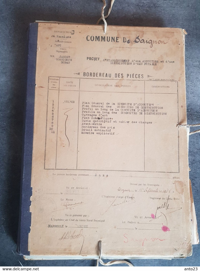 PLAN TECHNIQUES POUR L APPROVISSIONNEMENT EN EAU DE LA COMMUNNE DE SAIGNON VAUCLUSE FRANCE ARCHIVES - Arbeitsbeschaffung