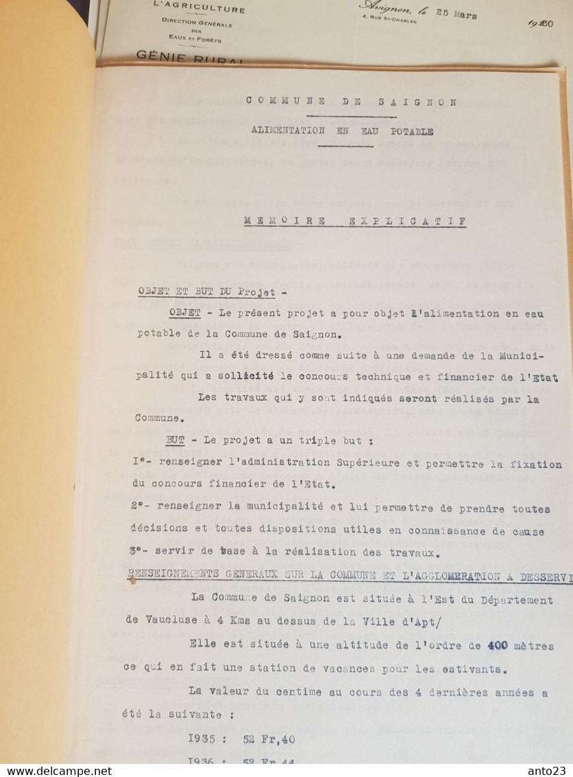 PLAN TECHNIQUES POUR L APPROVISSIONNEMENT EN EAU DE LA COMMUNNE DE SAIGNON VAUCLUSE FRANCE ARCHIVES