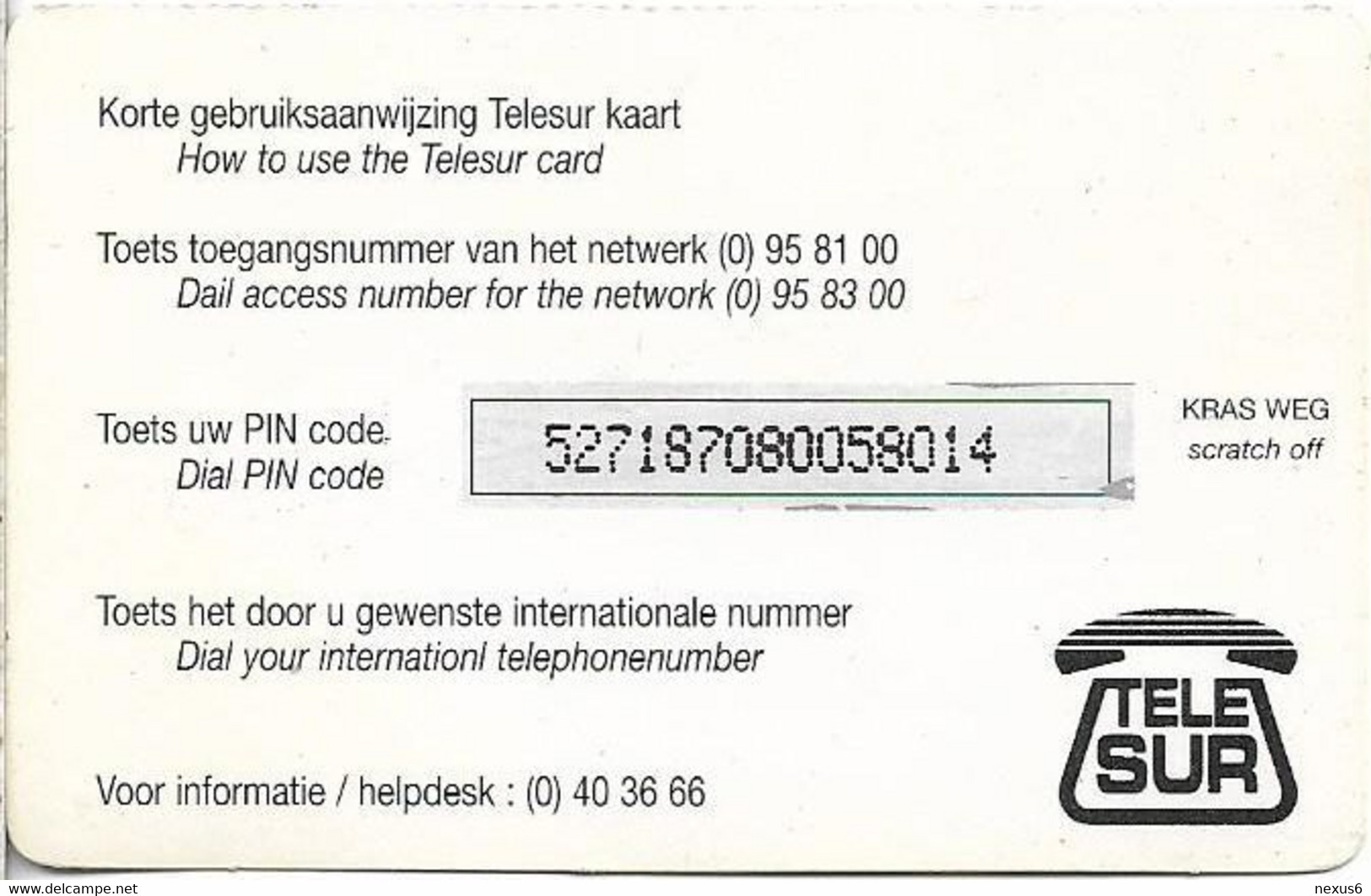 Suriname - Telesur - World Map Telephone Card (Green), Remote Mem. 3$, Used - Surinam