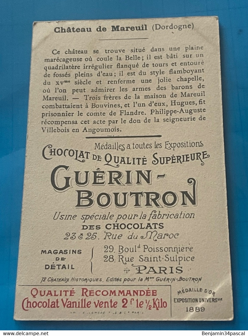 Chocolat GUÉRIN-BOUTRON Image -Chromo Ancienne - Château De Mareuil ( Dordogne ) - Chocolat