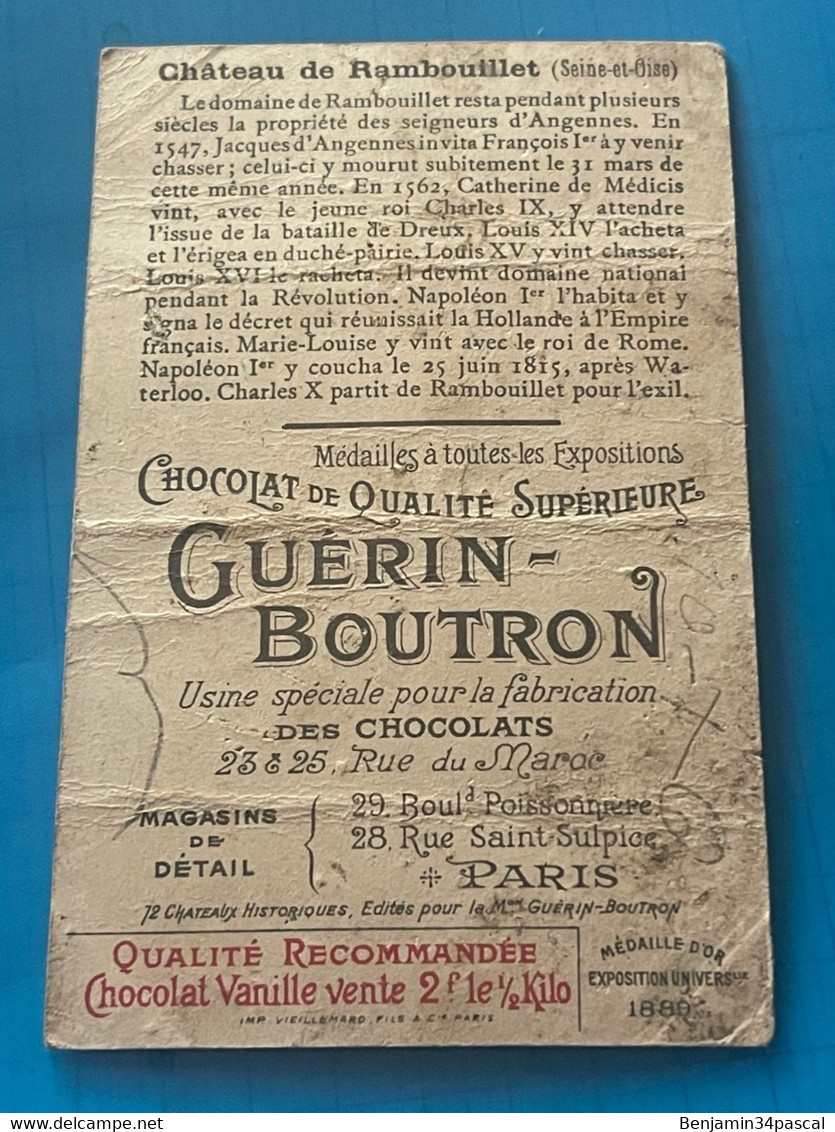 Chocolat GUÉRIN-BOUTRON Image -Chromo Ancienne - Château De Rambouillet ( Seine Et Oise ) - Chocolat