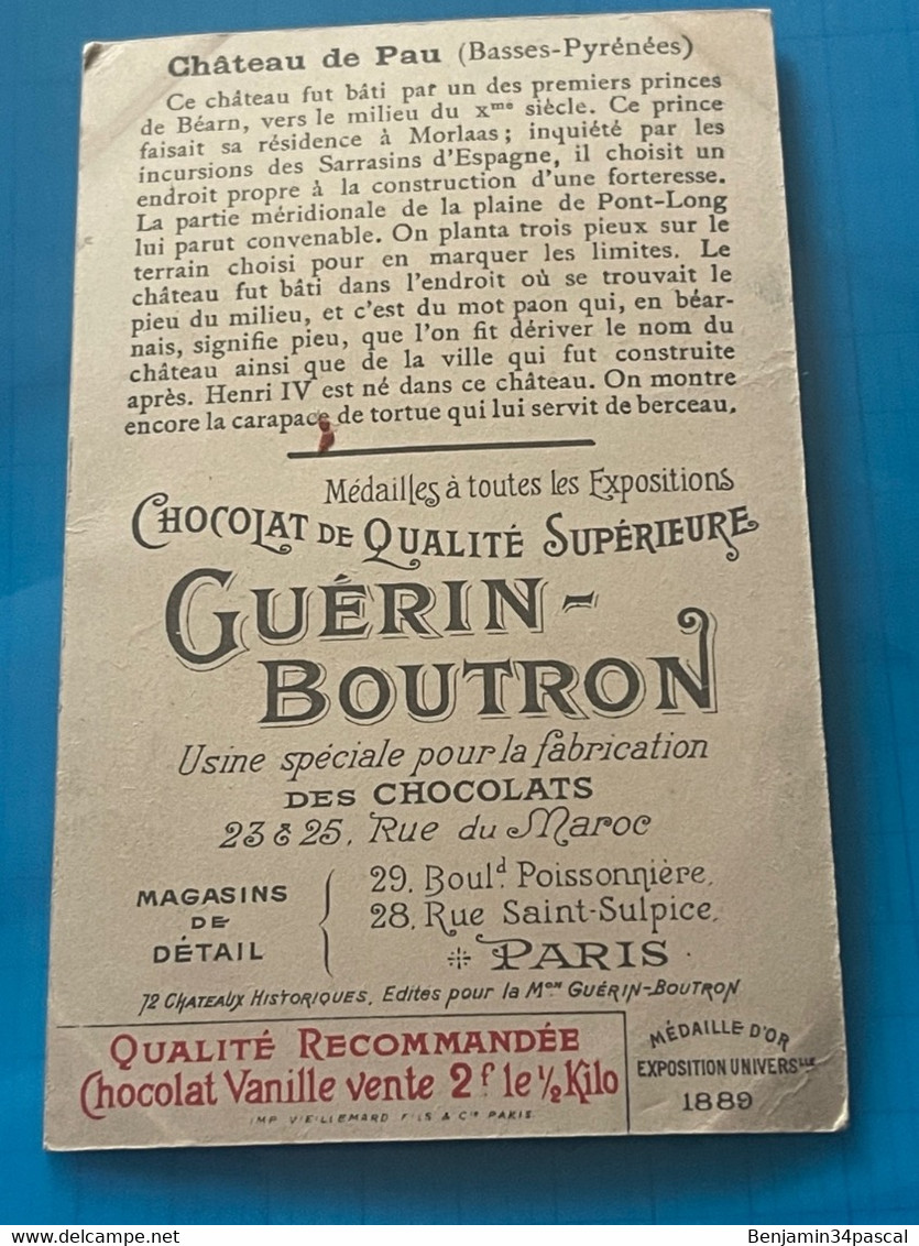 Chocolat GUÉRIN-BOUTRON Image -Chromo Ancienne - Château De Pau ( Basses-Pyrenees ) - Chocolat