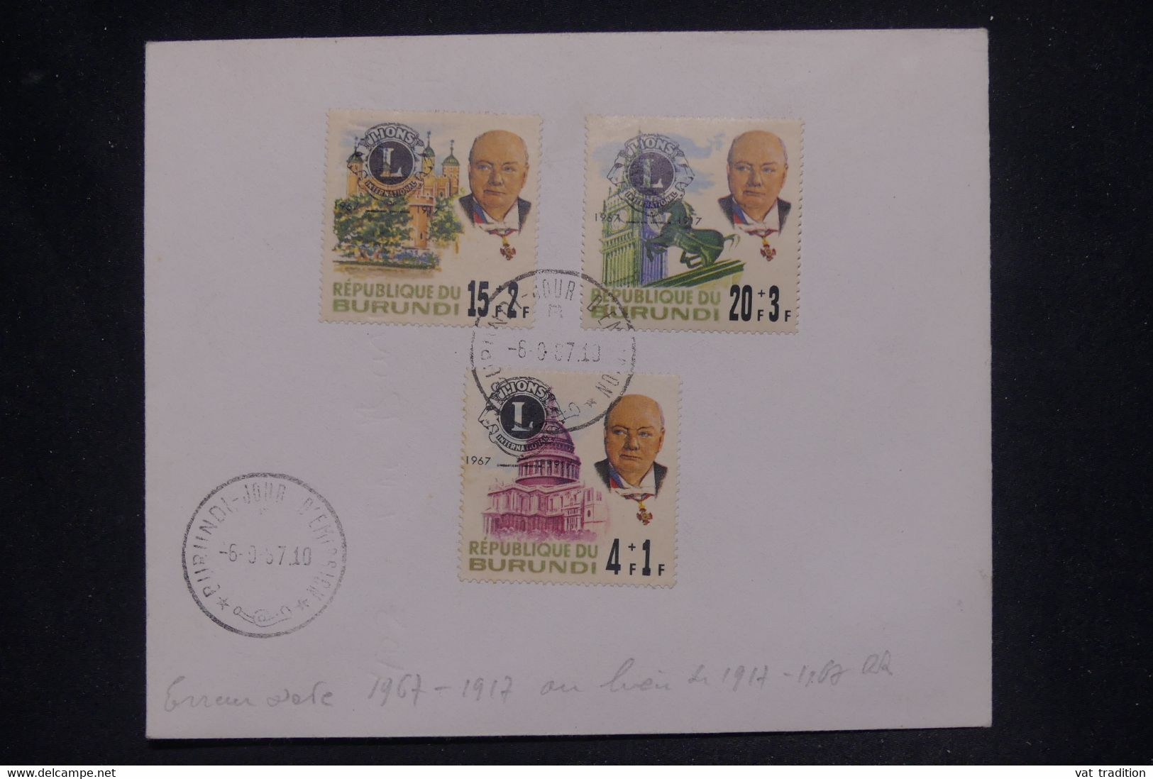 BURUNDI - Erreur De Surcharge " 1967- 1917 " Au Lieu De 1917 - 1967 Sur Les 3 Valeurs Sir Wiston Churchill  - L 137635 - FDC