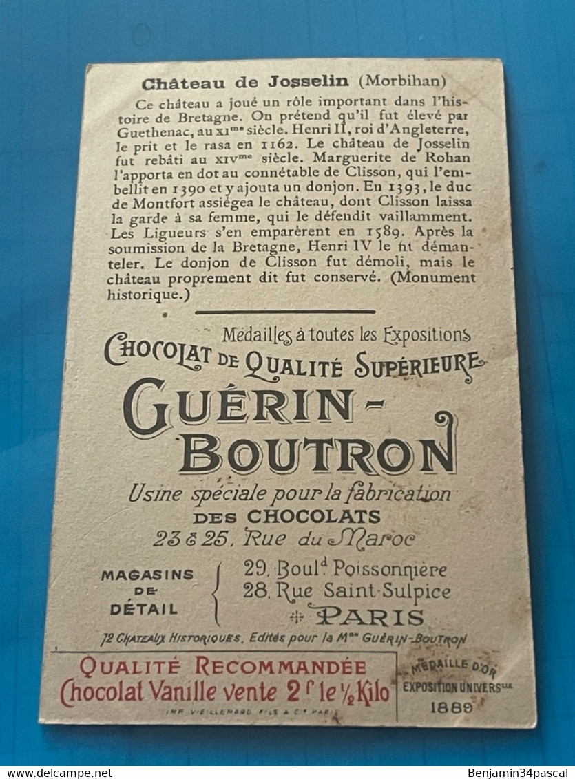 Chocolat GUÉRIN-BOUTRON Image -Chromo Ancienne - Château De Josselin ( Morbihan) - Chocolat